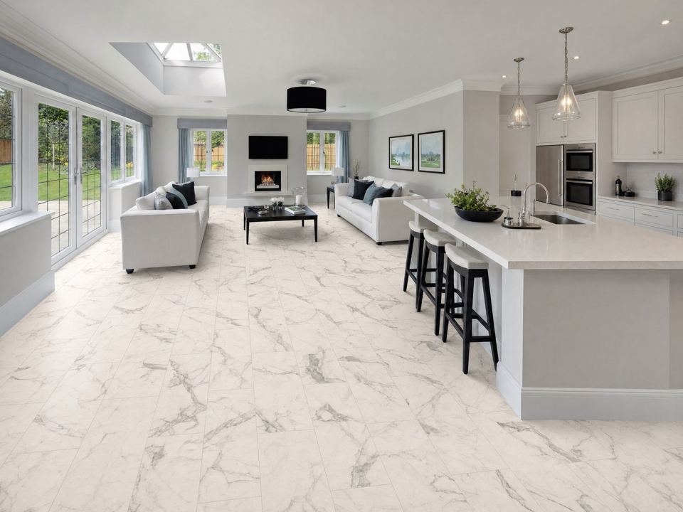 Honed White Marble flooring